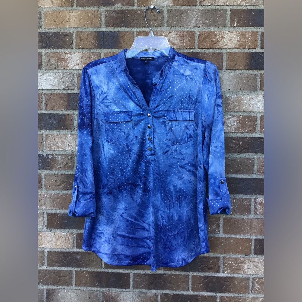 Navy Blue Button-Up Blouse